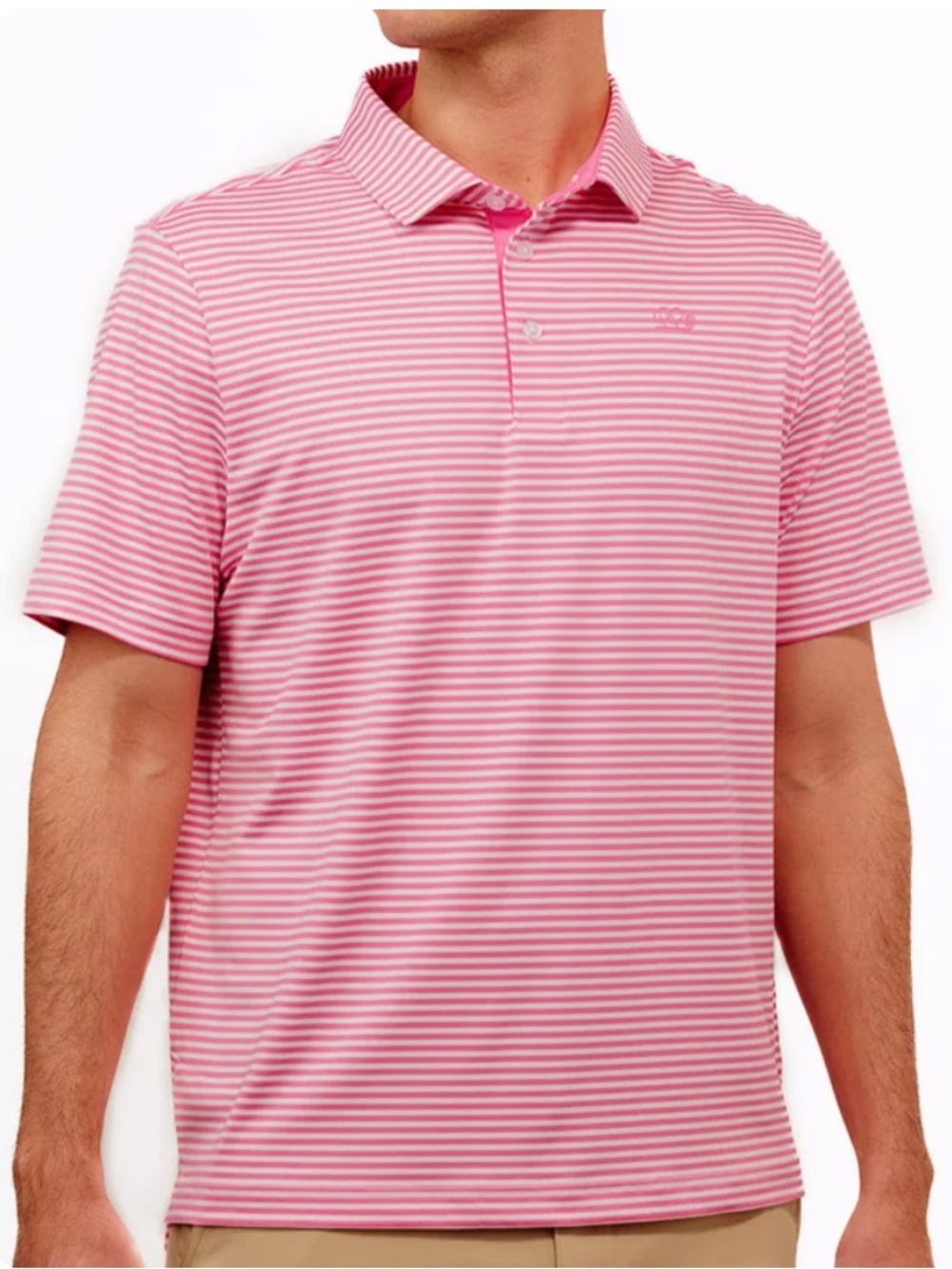 Good Good Golf Strawberry Stinger Pink Striped Performance Golf Polo Shirt Large